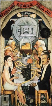 350 人の有名アーティストによるアート作品 Painting - ウォール街の晩餐会 1928 年 ディエゴ・リベラ